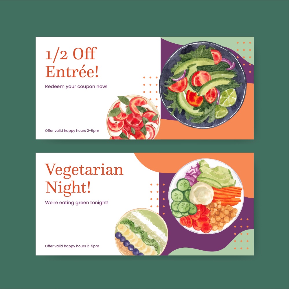 Voucher template with world vegetarian day concept,watercolor style