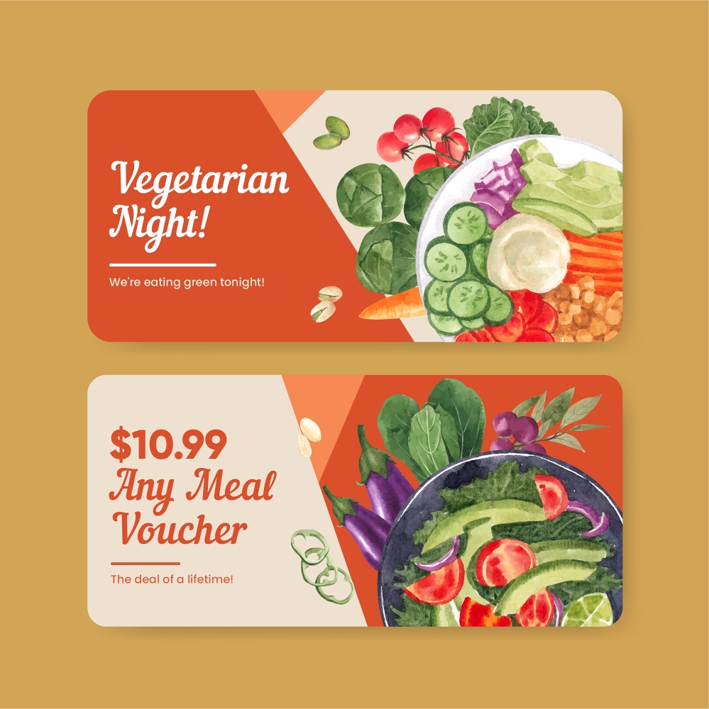 Voucher template with world vegetarian day concept,watercolor style