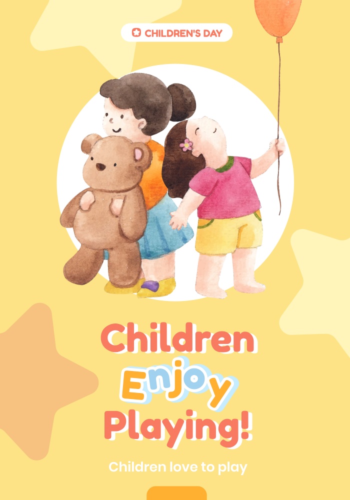 Poster template with happy children concept,watercolor style