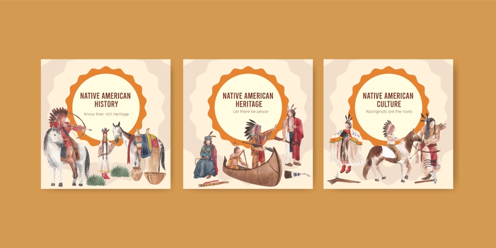 Banner template with native american concept,watercolor style