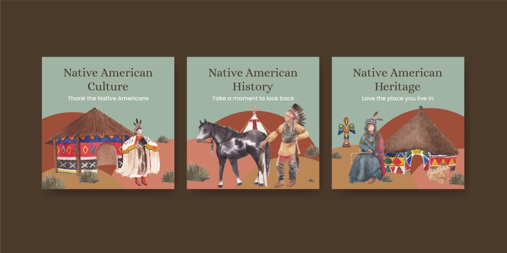 Banner template with native american concept,watercolor style
