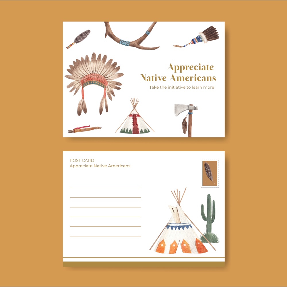 Postcard template with native american concept,watercolor style
