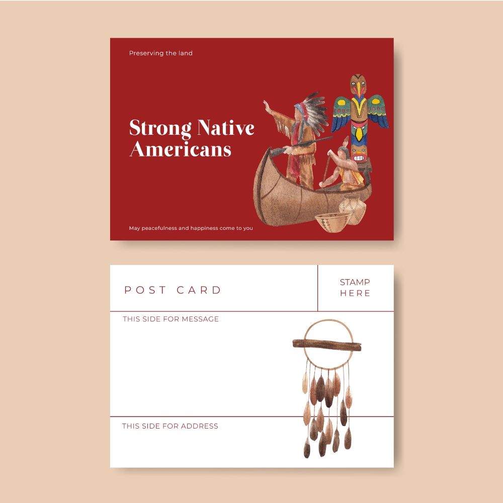 Postcard template with native american concept,watercolor style