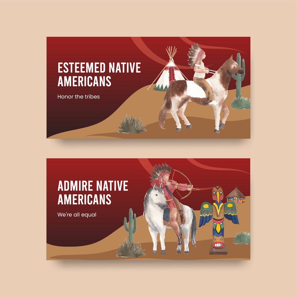 Twitter template with native american concept,watercolor style