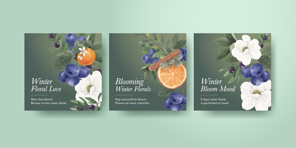 Banner template with winter floral concept,watercolor style