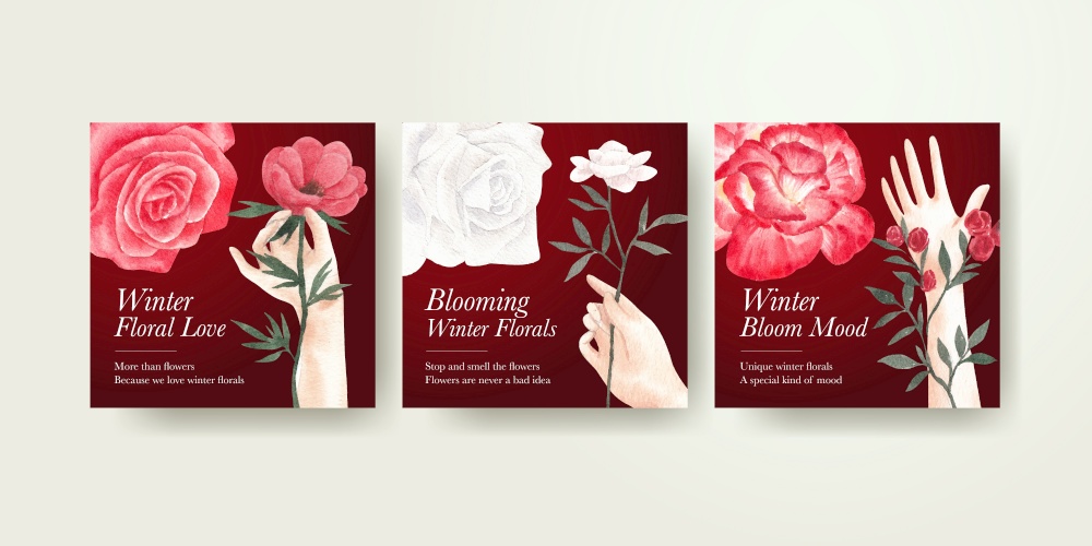 Banner template with winter floral concept,watercolor style