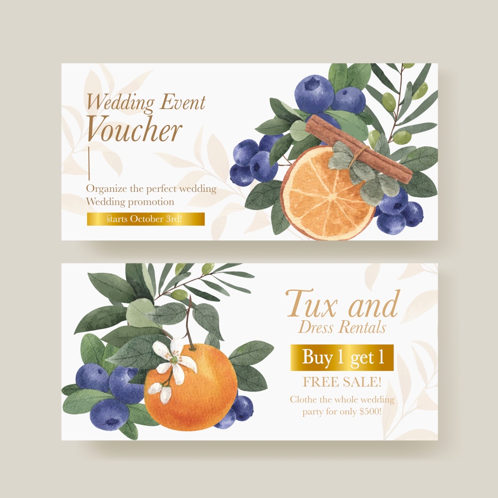 Voucher template with winter floral concept,watercolor style