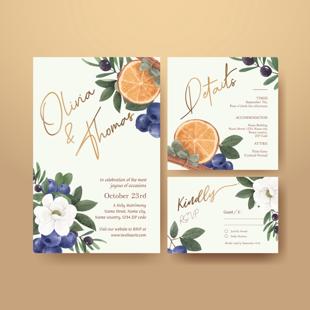 Wedding card template with winter floral concept,watercolor style