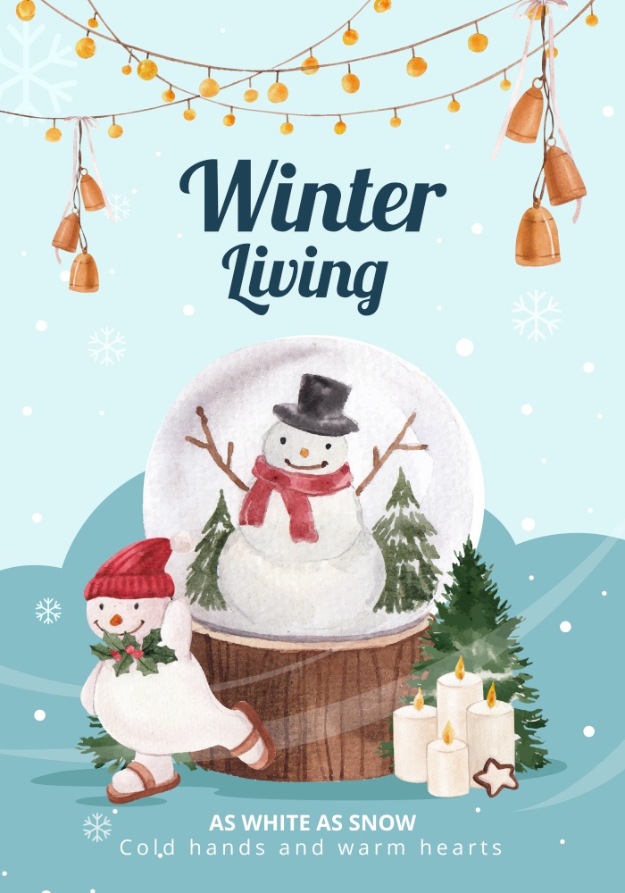 Poster template with winter living concept,watercolor style