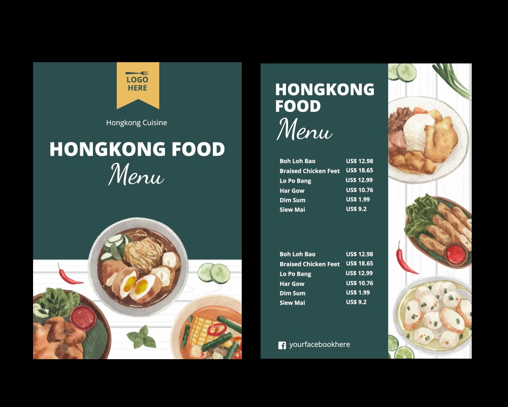 Menu template with Hong Kong food concept,watercolor style
