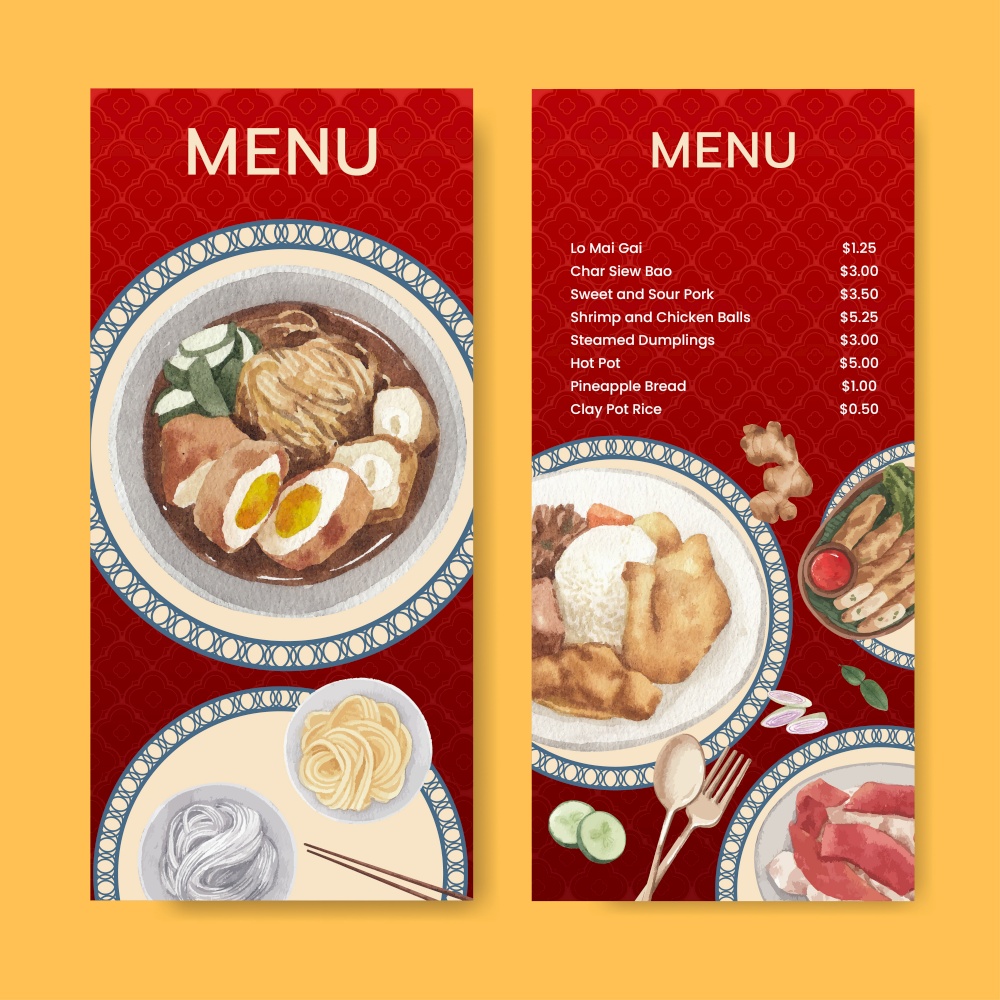Flyer template with Hong Kong food concept,watercolor style