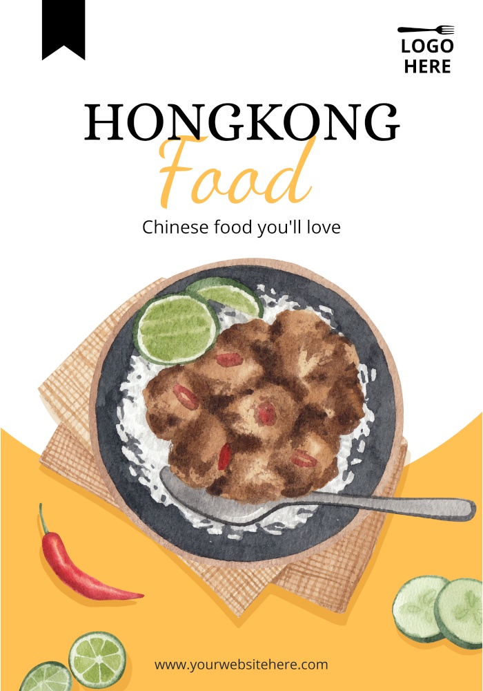 Poster template with Hong Kong food concept,watercolor style