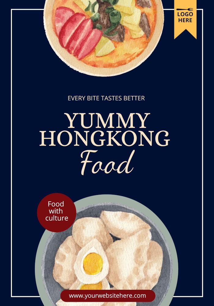 Poster template with Hong Kong food concept,watercolor style