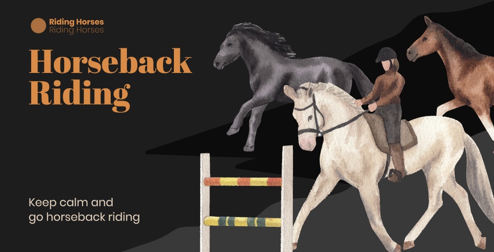 Billboard template with horseback riding concept,watercolor style