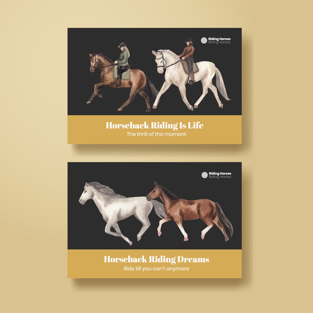 Facebook template with horseback riding concept,watercolor style
