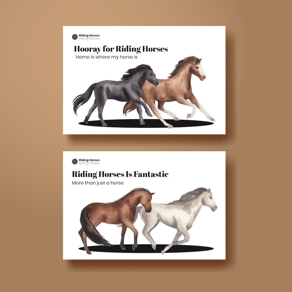 Facebook template with horseback riding concept,watercolor style