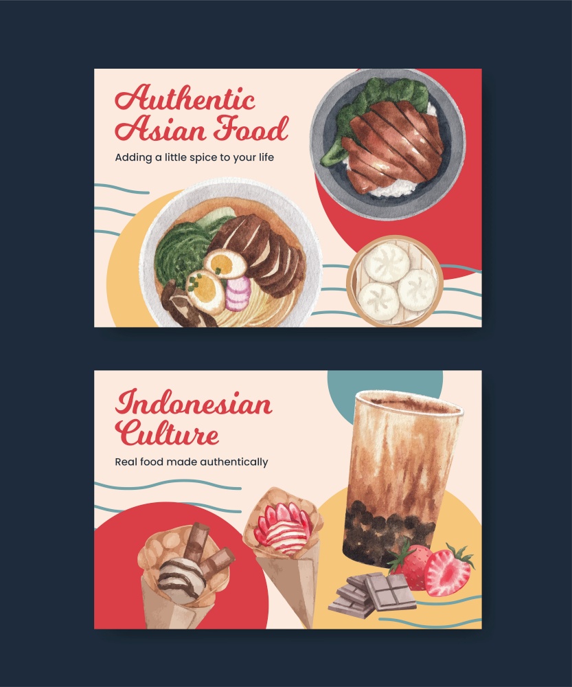 Facebook template with Indonesian cruisine concept,watercolor style