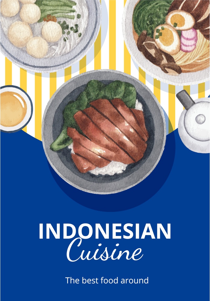 Poster template with Indonesian cruisine concept,watercolor style