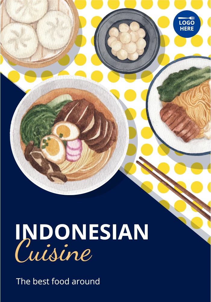 Poster template with Indonesian cruisine concept,watercolor style