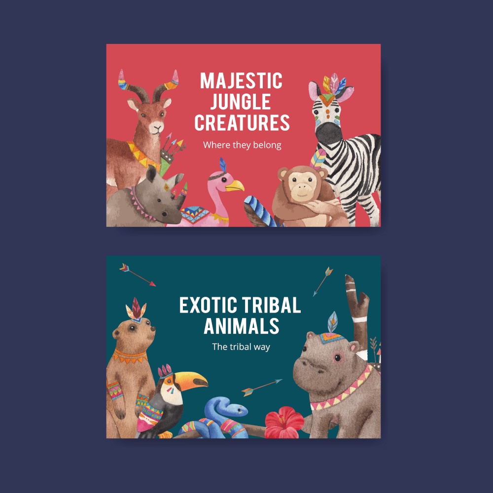 Facebook template with jungle tribal animal concept,watercolor style