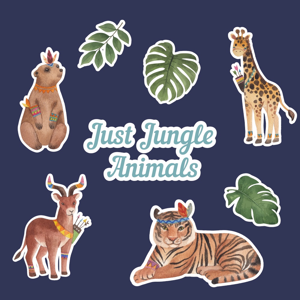 Sticker template with jungle tribal animal concept,watercolor style