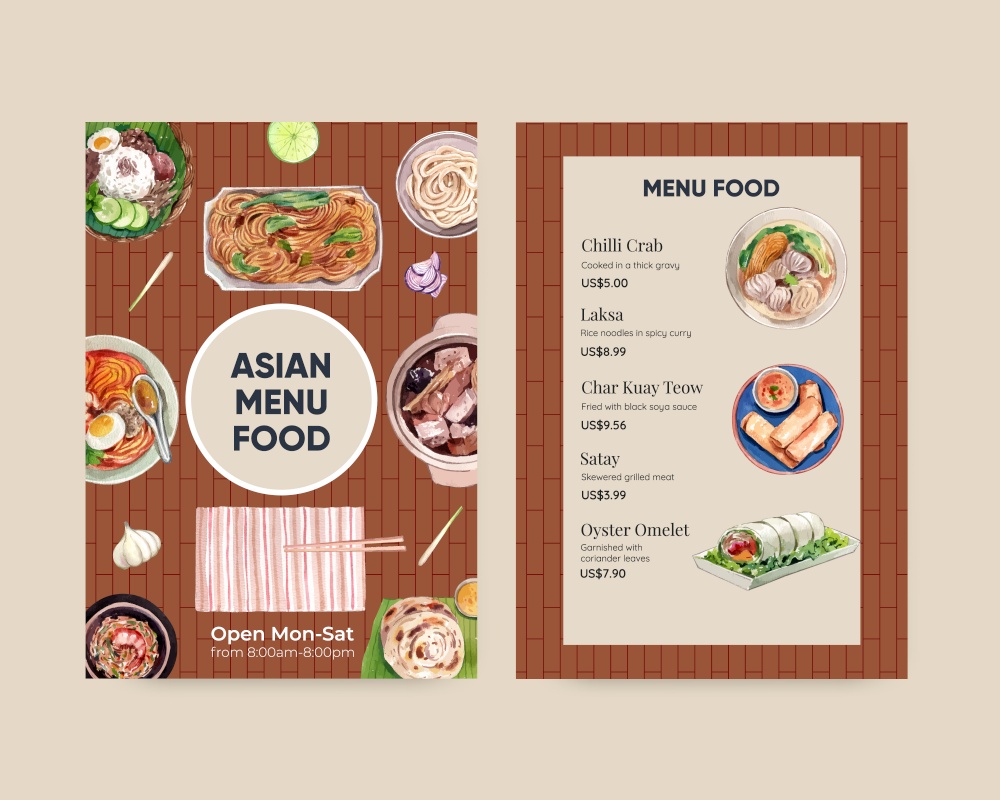 Menu template with Singapore cuisine concept,watercolor style