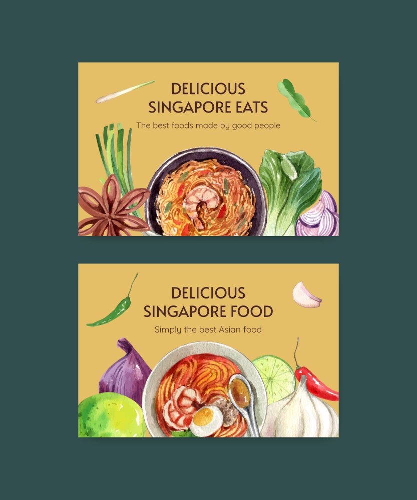 Facebook template with Singapore cuisine concept,watercolor style