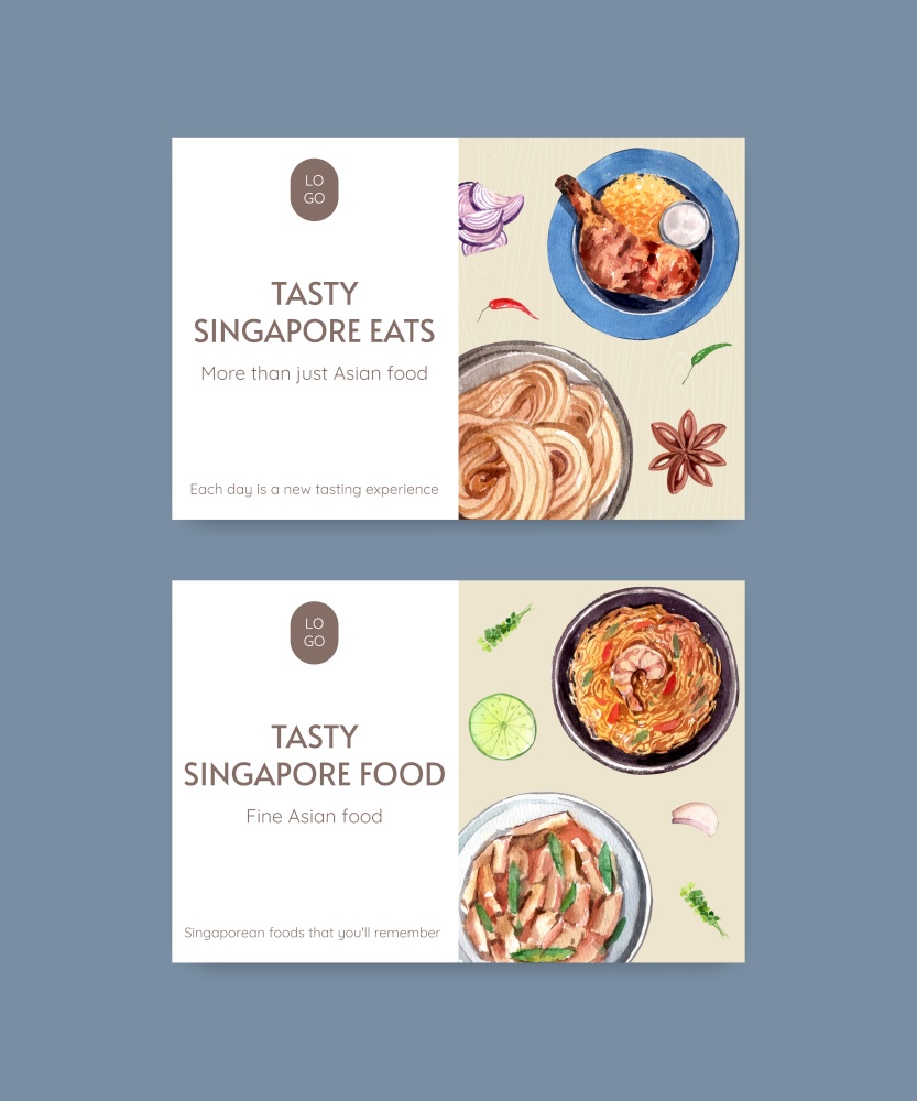 Facebook template with Singapore cuisine concept,watercolor style