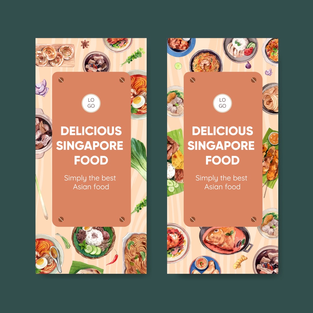 Flyer template with Singapore cuisine concept,watercolor style
