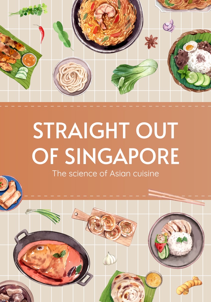 Poster template with Singapore cuisine concept,watercolor style