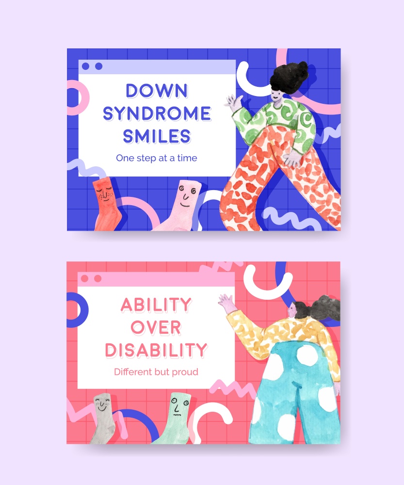 Facebook template with world down syndrome day concept design for social media and community watercolor illustration