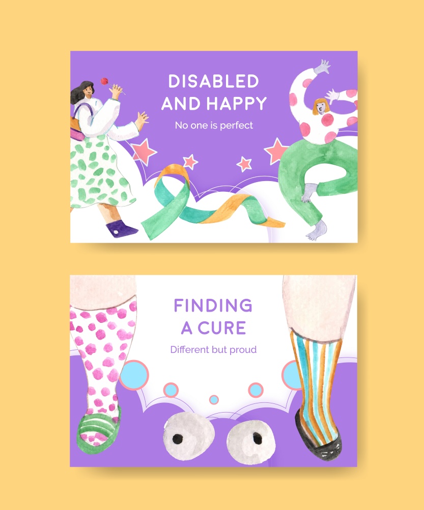 Facebook template with world down syndrome day concept design for social media and community watercolor illustration