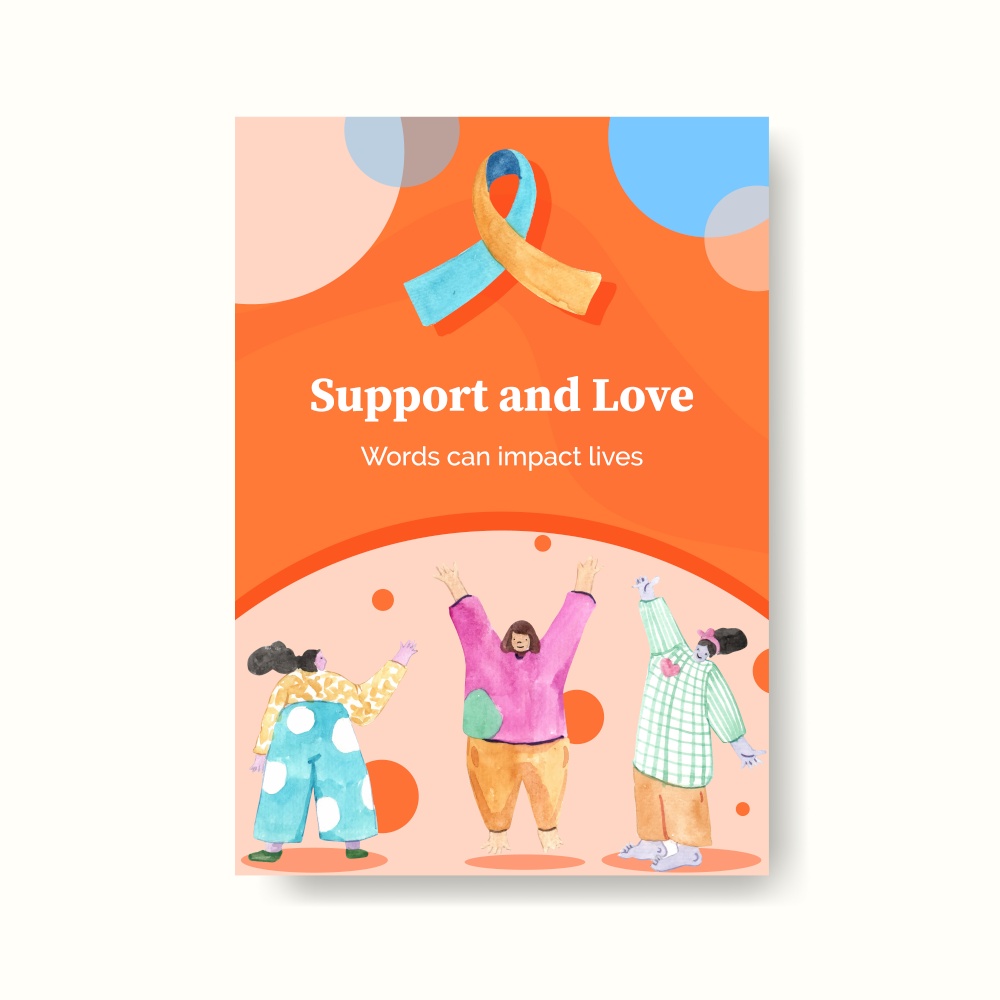 Poster template with world down syndrome day concept design for advertise and marketing watercolor illustration