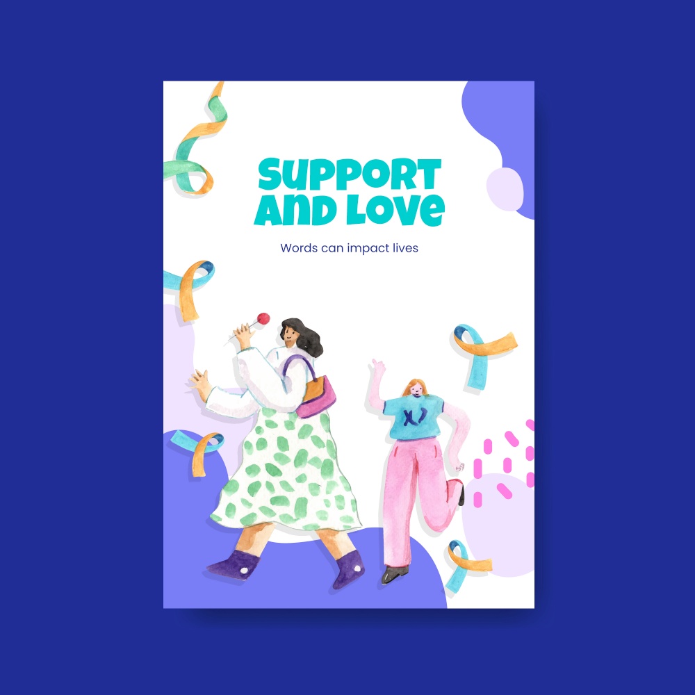 Poster template with world down syndrome day concept design for advertise and marketing watercolor illustration