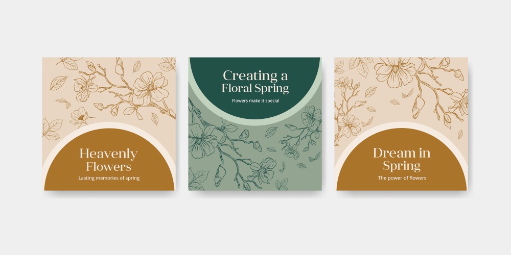 Advertise template with spring line art concept design watercolor illustration