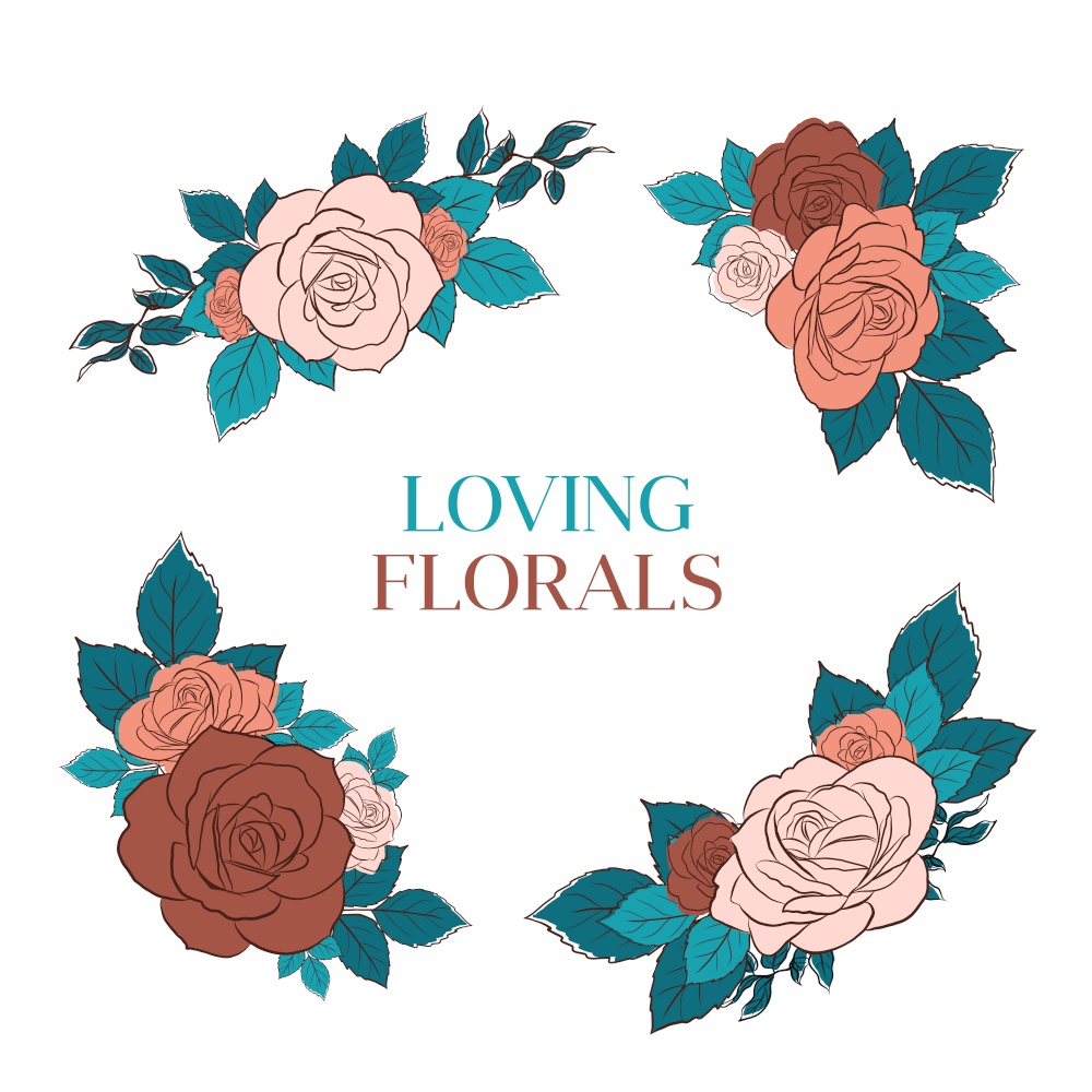 Bouquet floral with spring line art concept design watercolor illustration