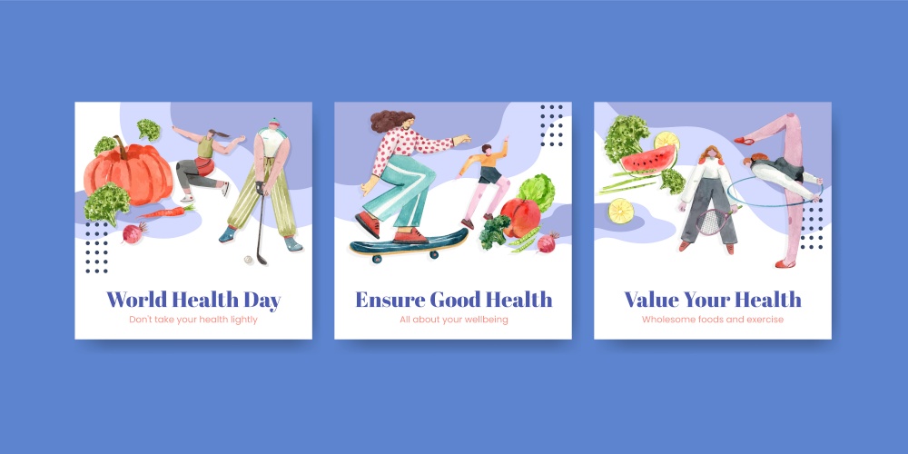 Advertise template with world health day concept design for marketing watercolor illustration