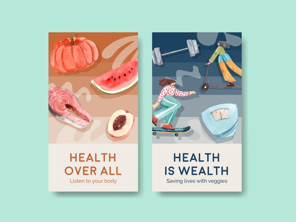 Instagram template with world health day concept design for social media watercolor illustration