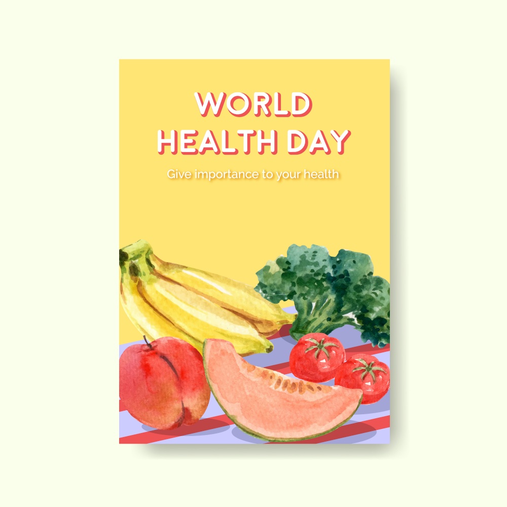 Poster template with world health day concept design for brochure watercolor illustration