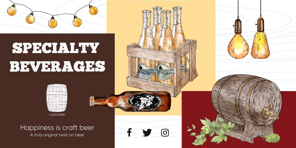 Blog header template with craft beer concept,watercolor style