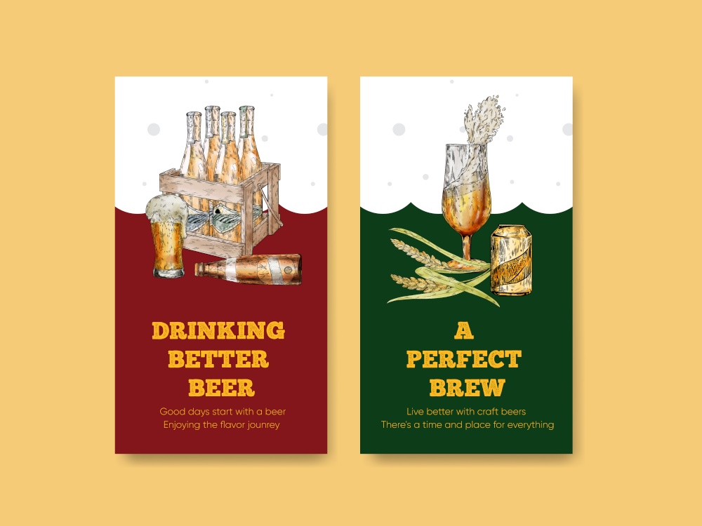 Instagram template with craft beer concept,watercolor style
