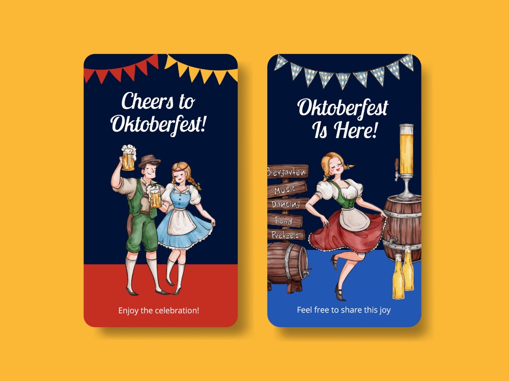 Instagram template with oktoberfest festive concept,watercolor style