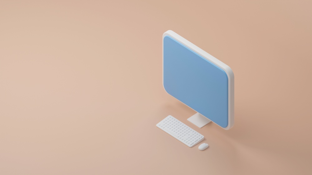 Computer and keyboard, 3D illustration