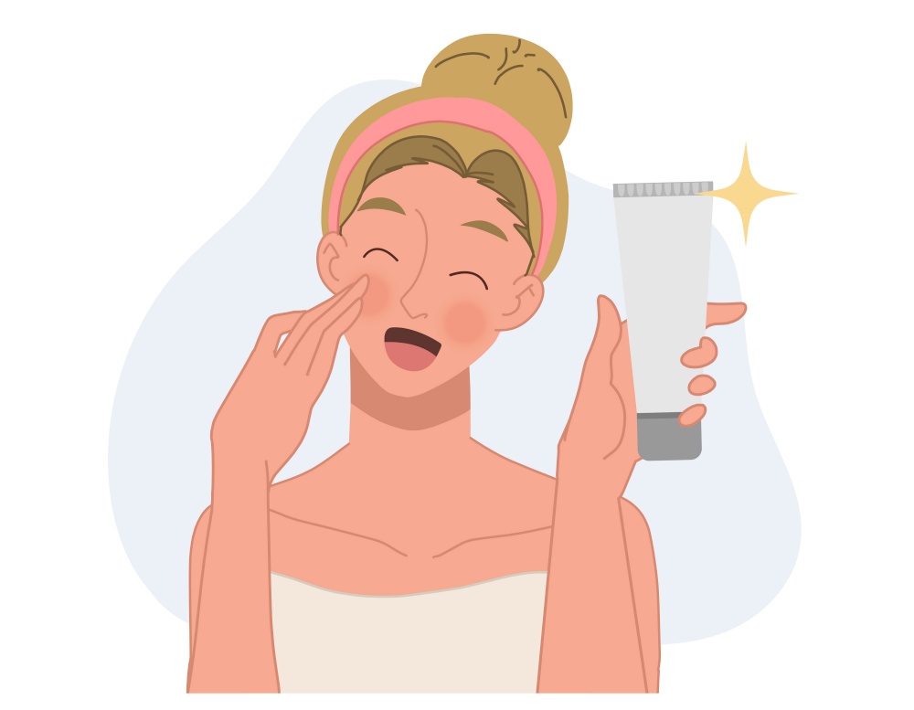 woman review skincare product.flat vector cartoon character illustration.