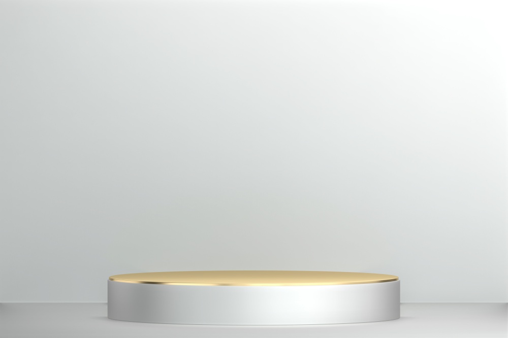 Abstract Podium minimal geometric white and gold.3D rendering