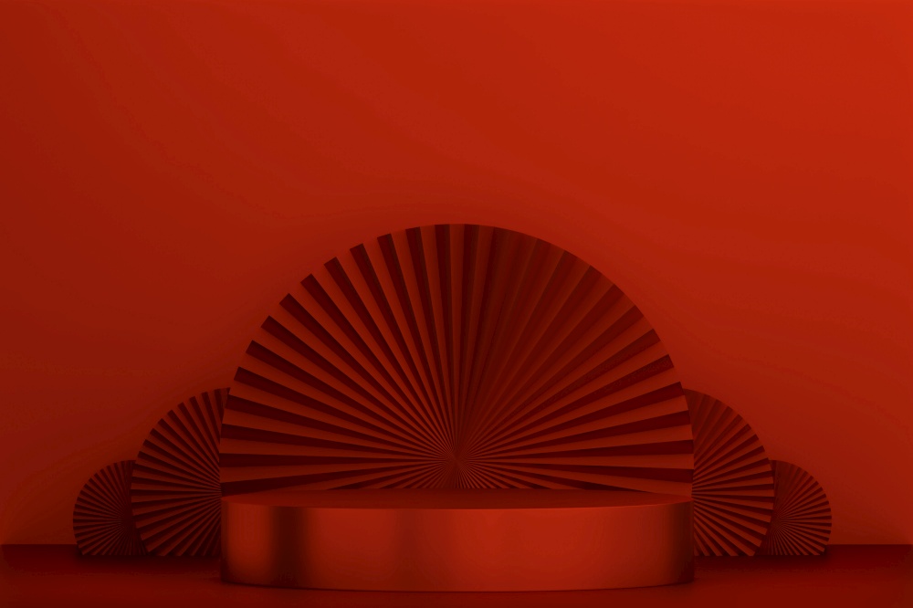 Red Podium for product display minimal geometric design.3D rendering