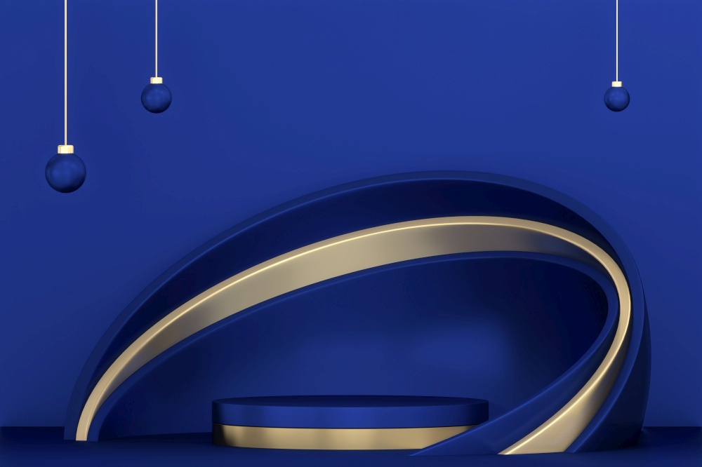 pedestal blue on blue background for the presentation . 3D rendering