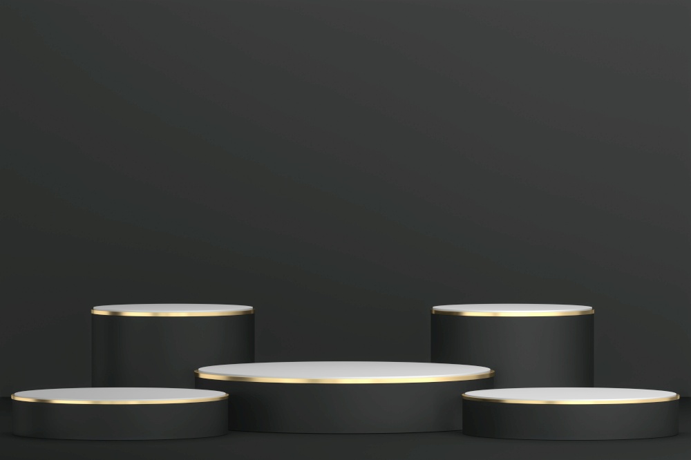 Black abstract design black podium show cosmetic products. 3D rendering