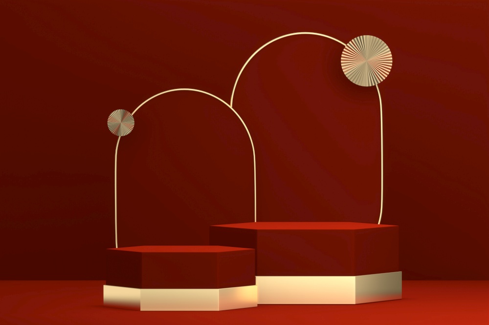 Red Podium, minimal red geometric design.3D rendering