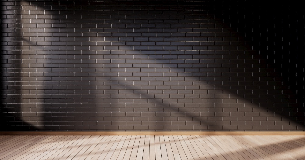 Black brick wall and wooden ,Modern loft style. 3D rendering